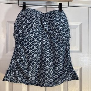 Kona Sol Tankini Top‎ Swim Womens Large Blue Geo Bandeau Strapless